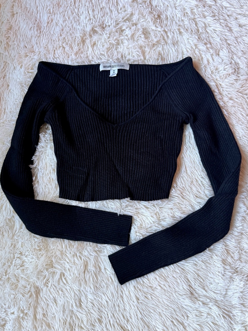 Urban Outfitters Black Wide Neck Ribbed Crop Sweater